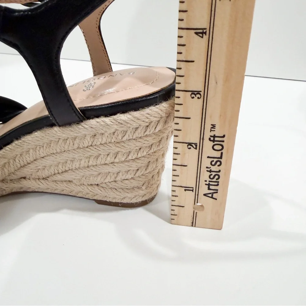 Bandolino Justyne Espadrille Wedge Sandal Knot Ankle Strap Jute Heel Black 5 NEW